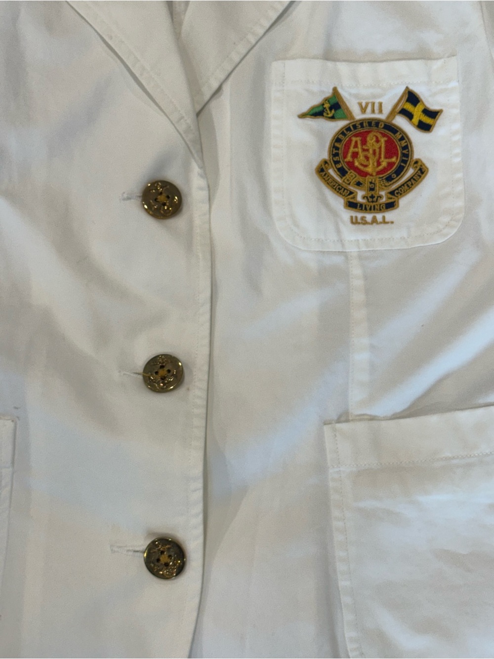 Vintage American Living White Cotton Blazer with Crest Patch Ralph Lauren - Picture 3 of 6